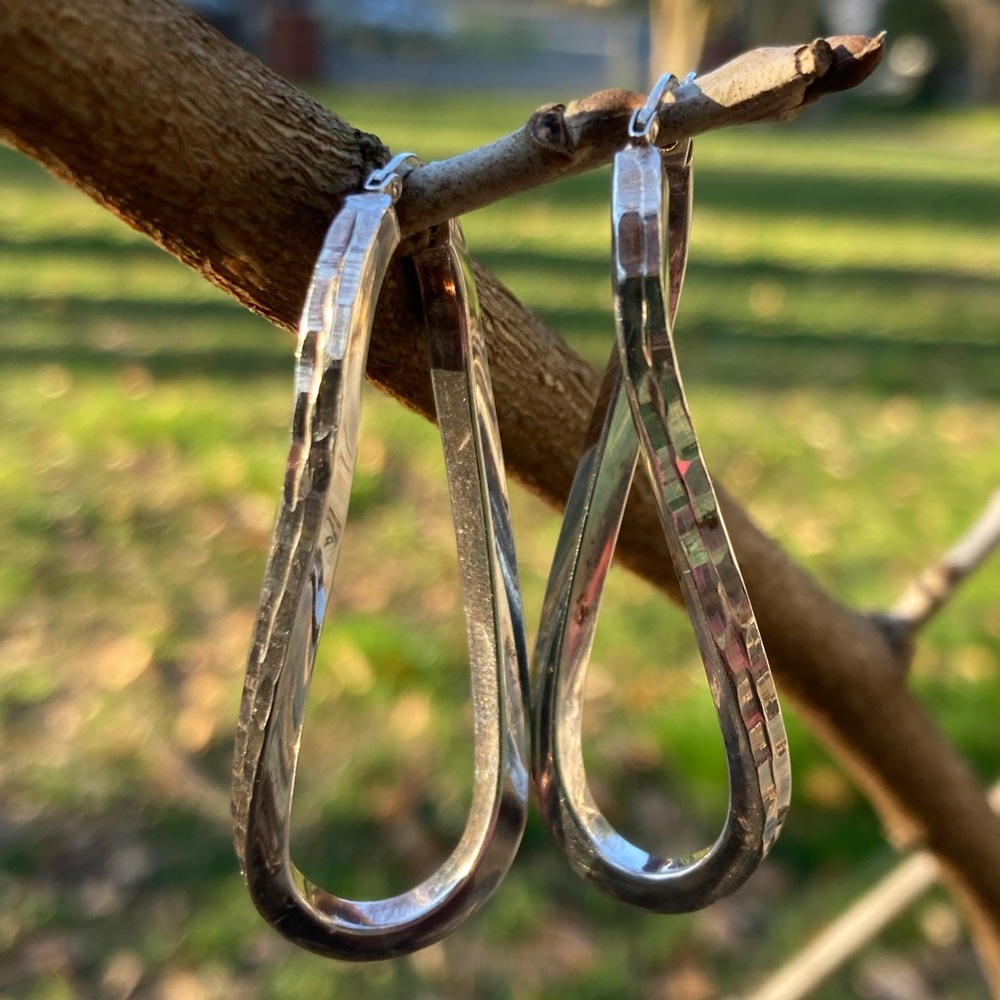 Sterling Silver Faceted High Polish Square Tube Figure 8 Twist 50mm Earrings